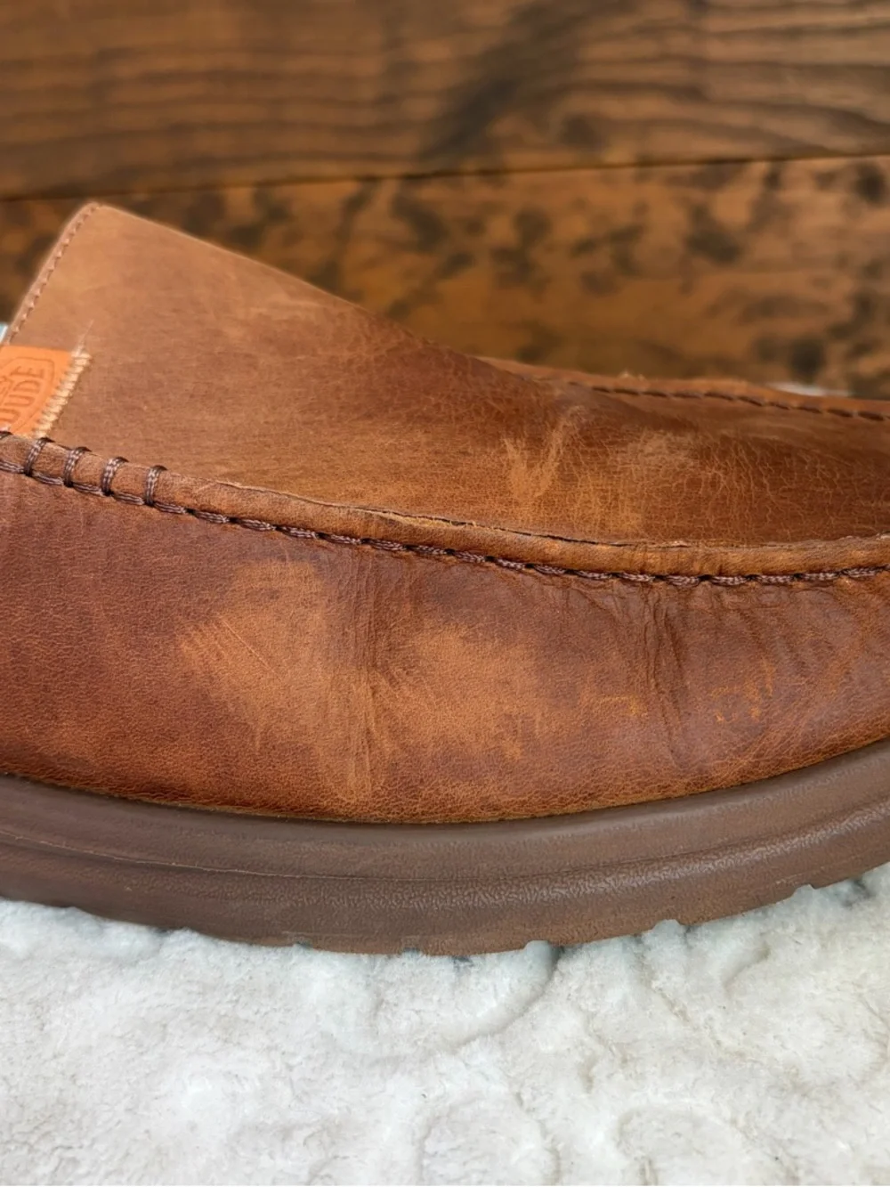 Hey Dude Wally Grip Moc Craft Leather Shoes Men Sz 15 Brown Slip On Comfort EUC - Picture 11 of 16